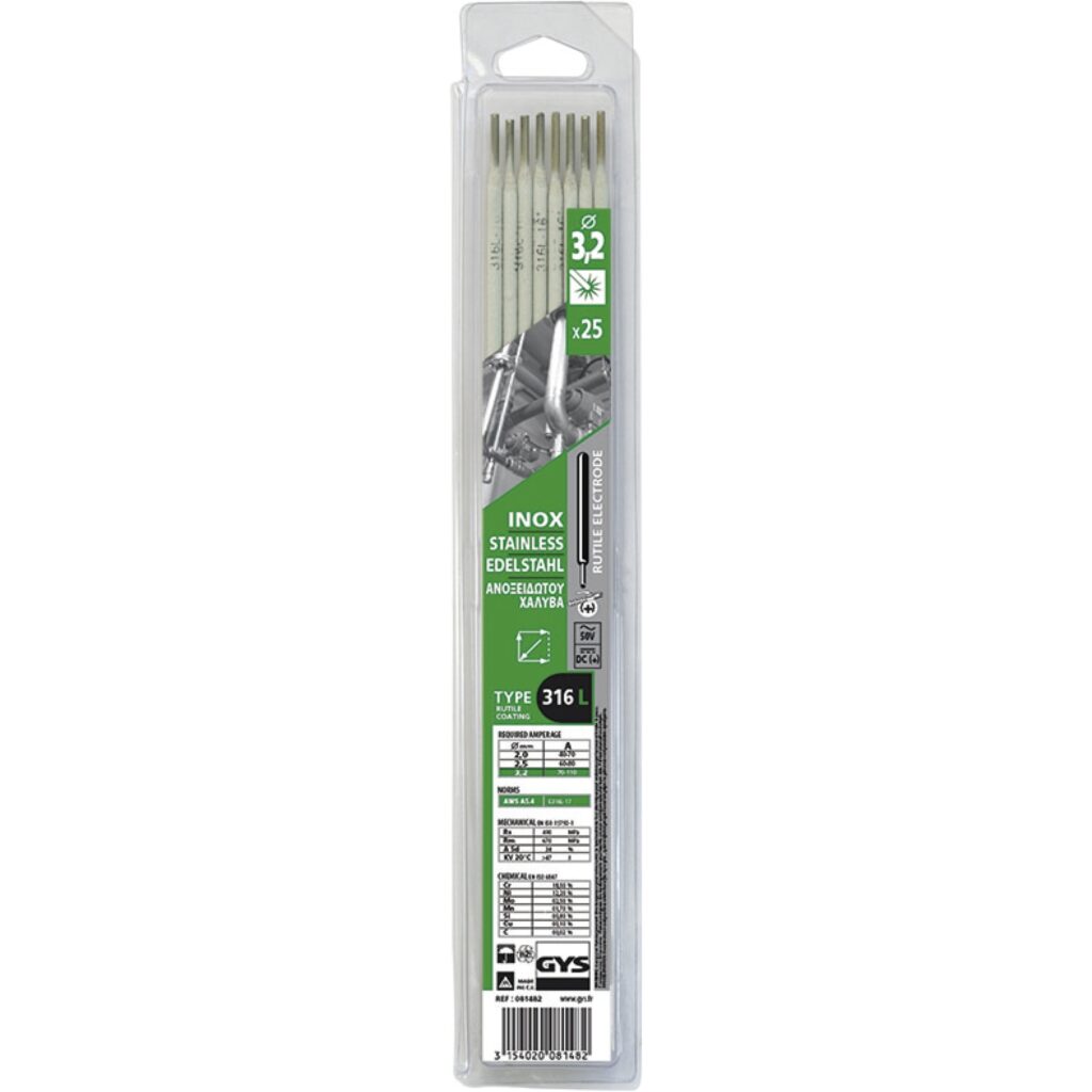 25 Stainless Steel Electrodes – 316L – Ø3.2 (Blister)